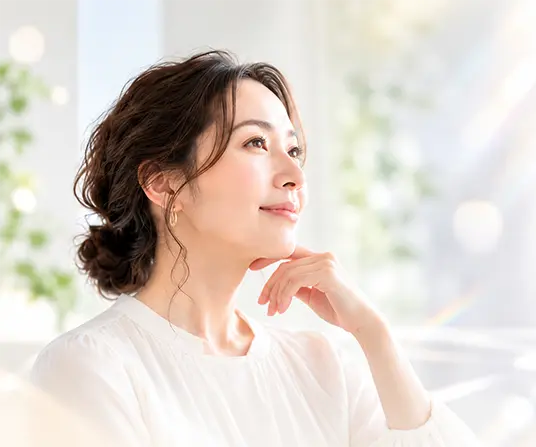 遠くを見つめる女性